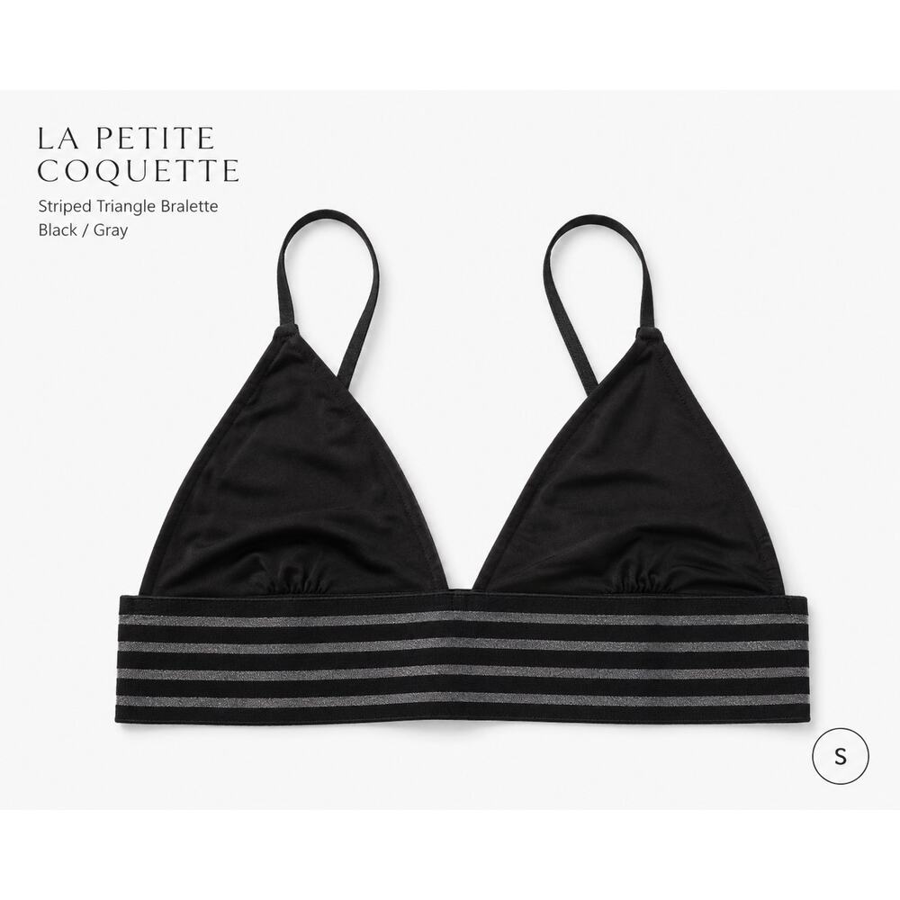 La Petite Coquette Striped Triangle Bralette Black Gray Small